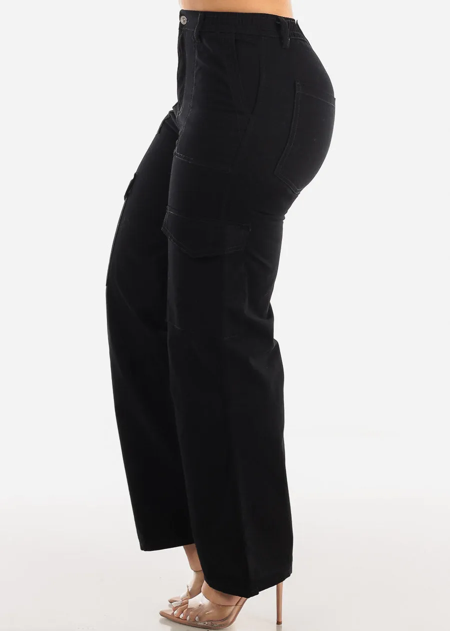 Black Wide Leg Cotton Twill Cargo Pants sold by Moda product image thumbnail 3