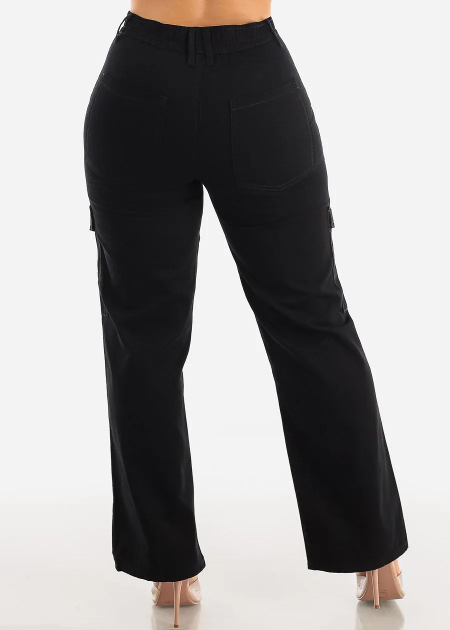 Black Wide Leg Cotton Twill Cargo Pants sold by Moda product image thumbnail 4