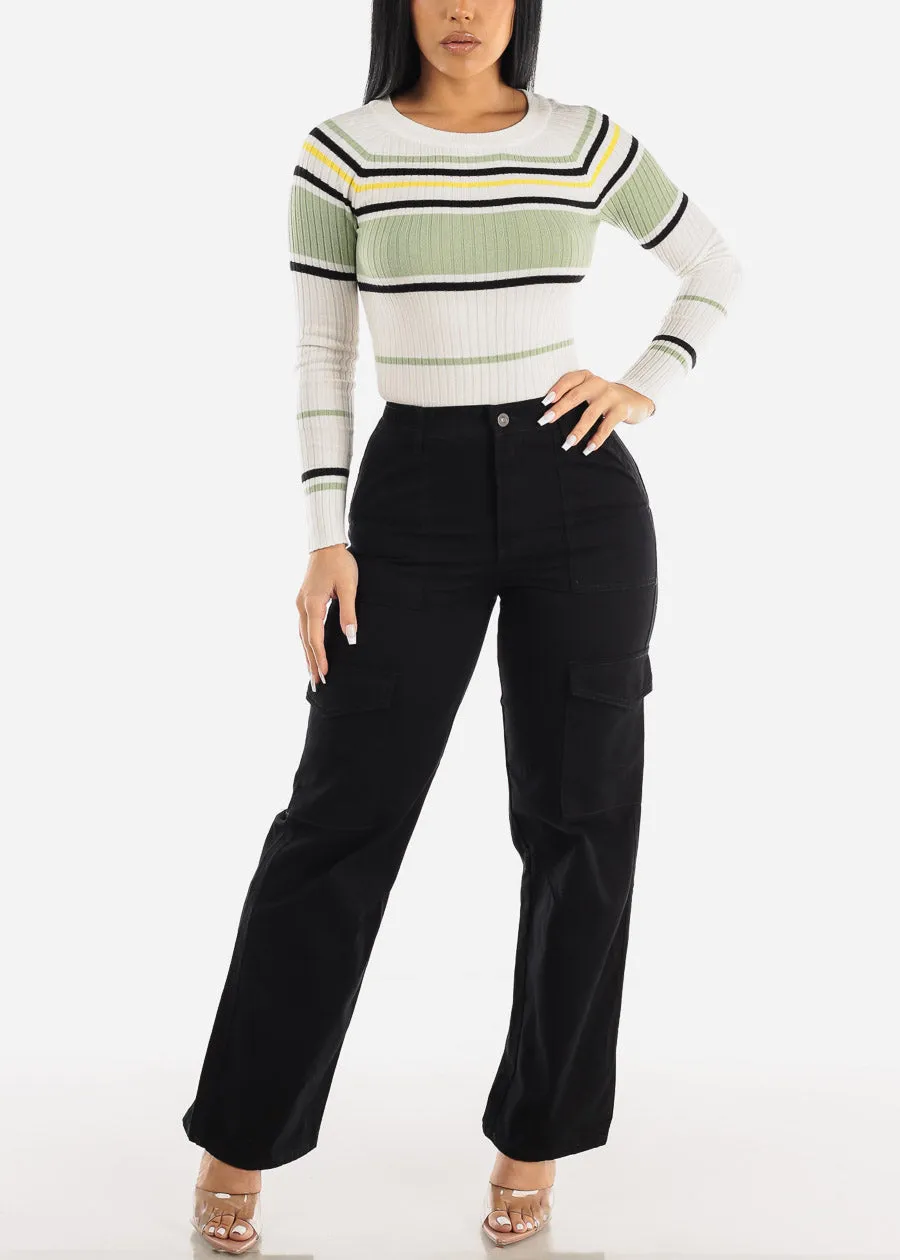 Black Wide Leg Cotton Twill Cargo Pants sold by Moda product image thumbnail 2