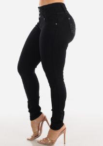 MX JEANS Black Butt Lift Jeans with Rhinestone Pockets sold by Moda