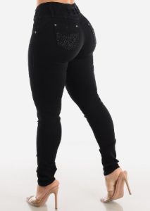 MX JEANS Black Butt Lift Jeans with Rhinestone Pockets sold by Moda