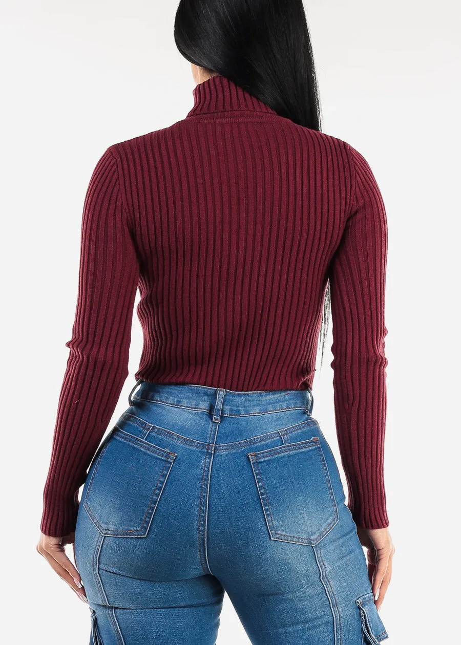 Long Sleeve Turtleneck Cropped Sweater Burgundy sold by Moda product image thumbnail 4