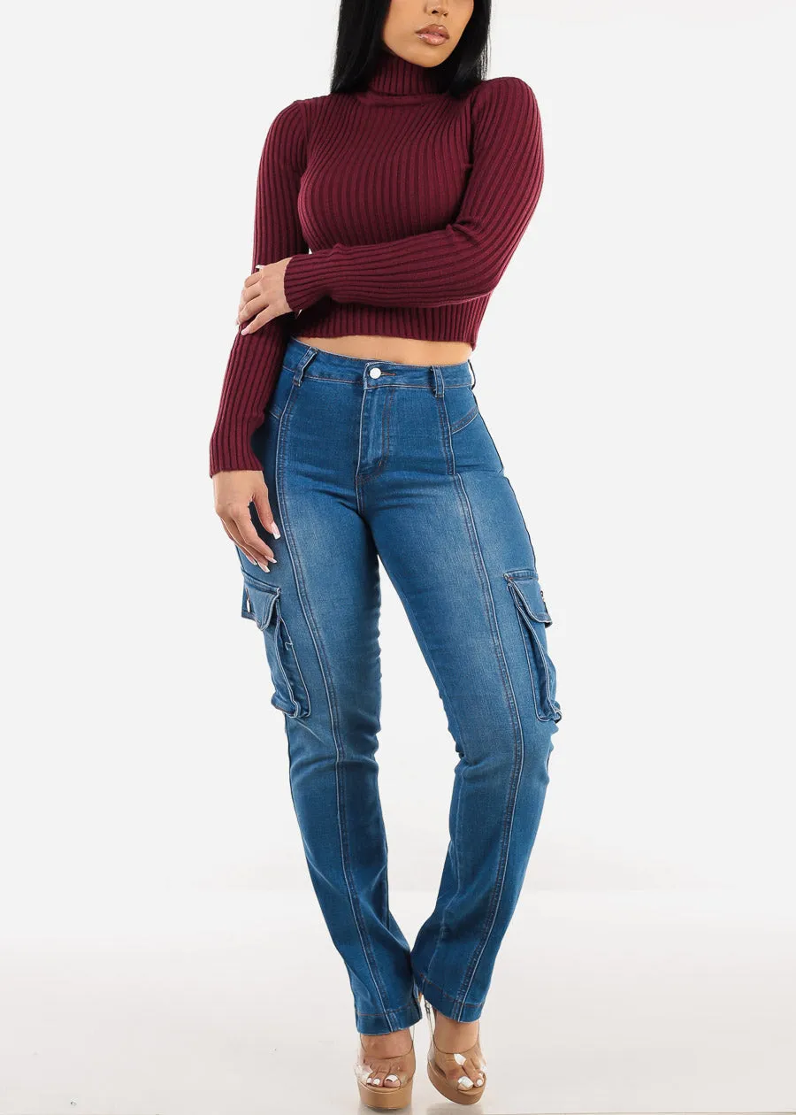 Long Sleeve Turtleneck Cropped Sweater Burgundy sold by Moda product image thumbnail 2