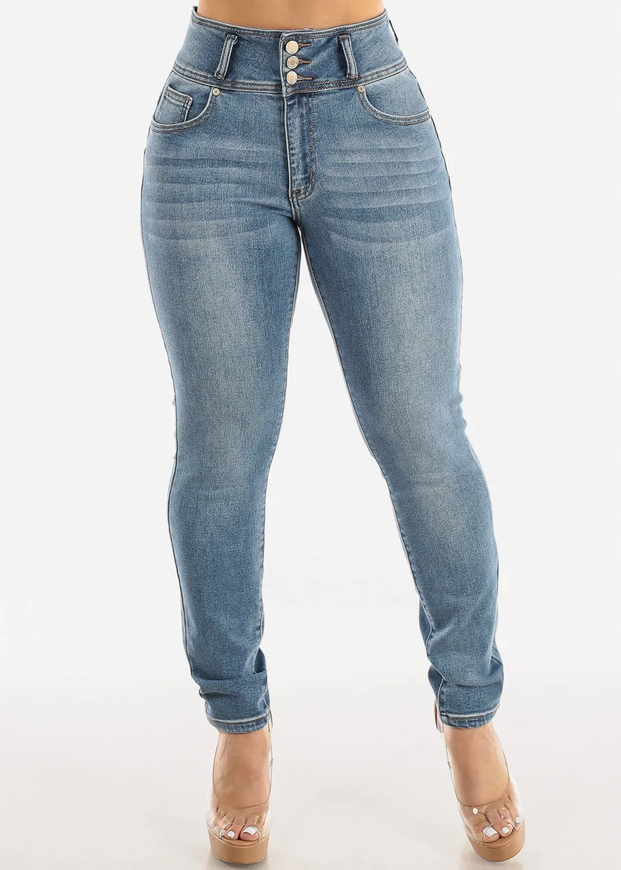 Super High Waisted Levantacola Blue Skinny Jeans sold by Moda product image thumbnail 3