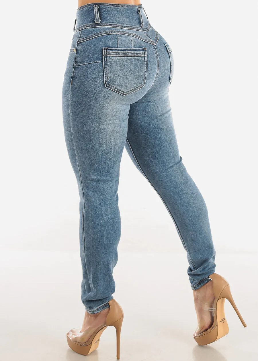 Super High Waisted Levantacola Blue Skinny Jeans sold by Moda product image thumbnail 5