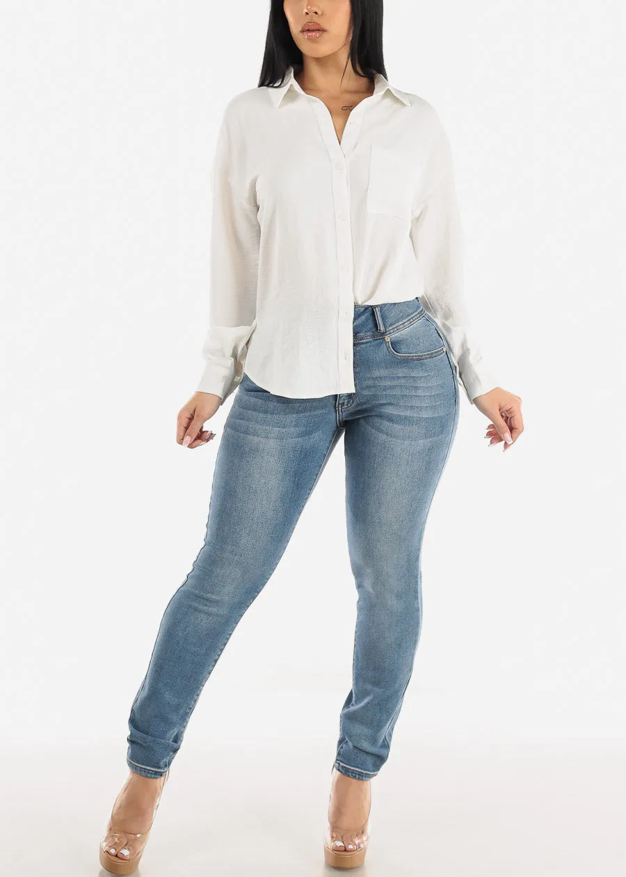 Super High Waisted Levantacola Blue Skinny Jeans sold by Moda product image thumbnail 2
