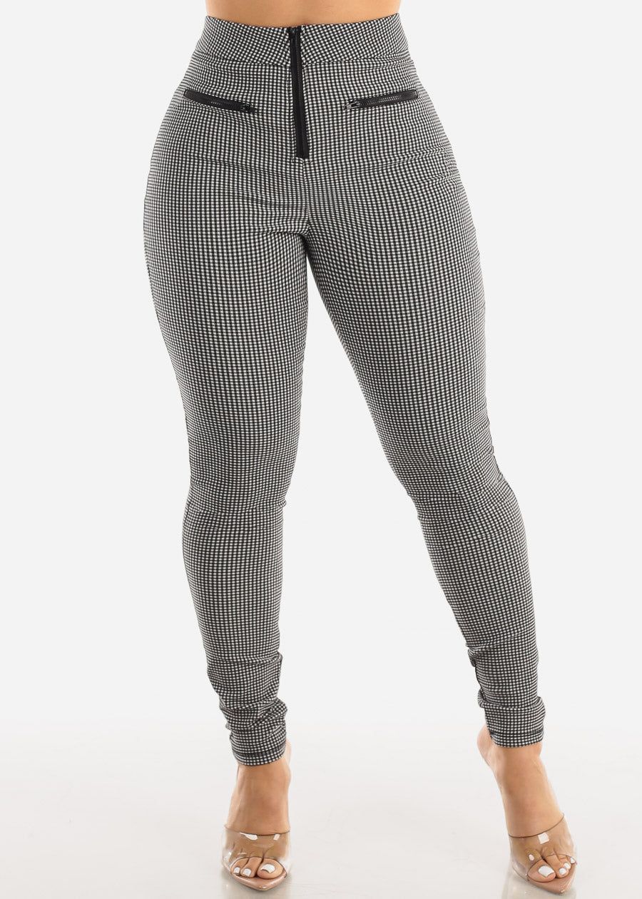 Super High Waisted Checkered Skinny Pants Black sold by Moda