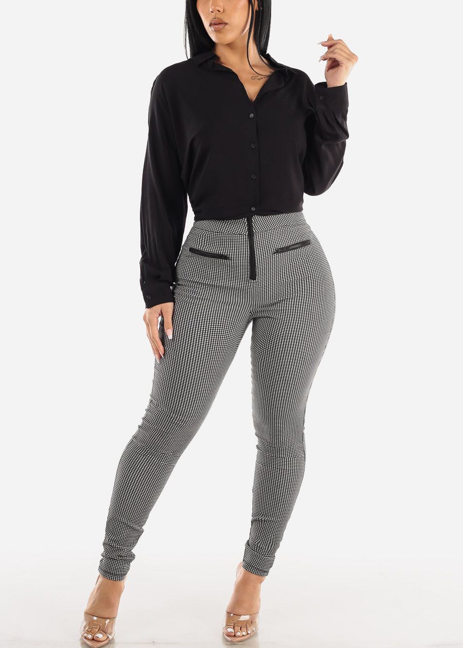 Super High Waisted Checkered Skinny Pants Black sold by Moda product image thumbnail 2