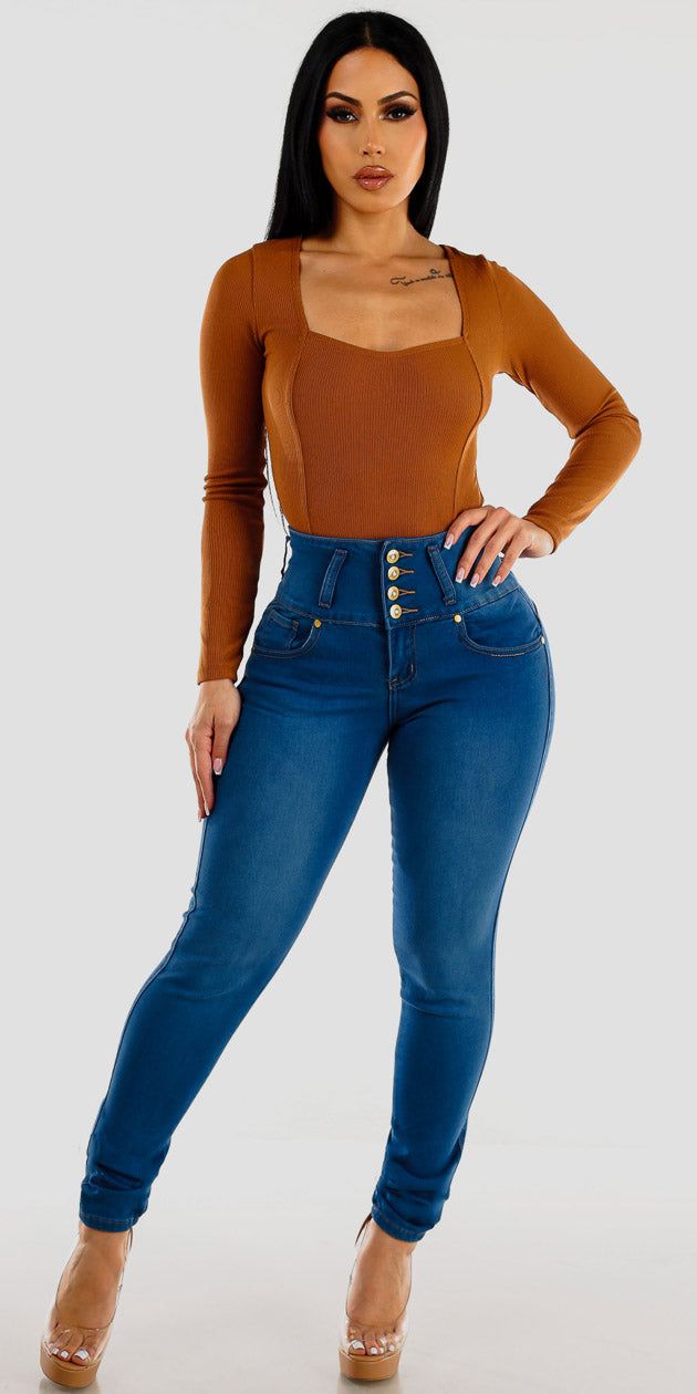 Butt Lift Denim Bodysuit Outfit sold by Moda