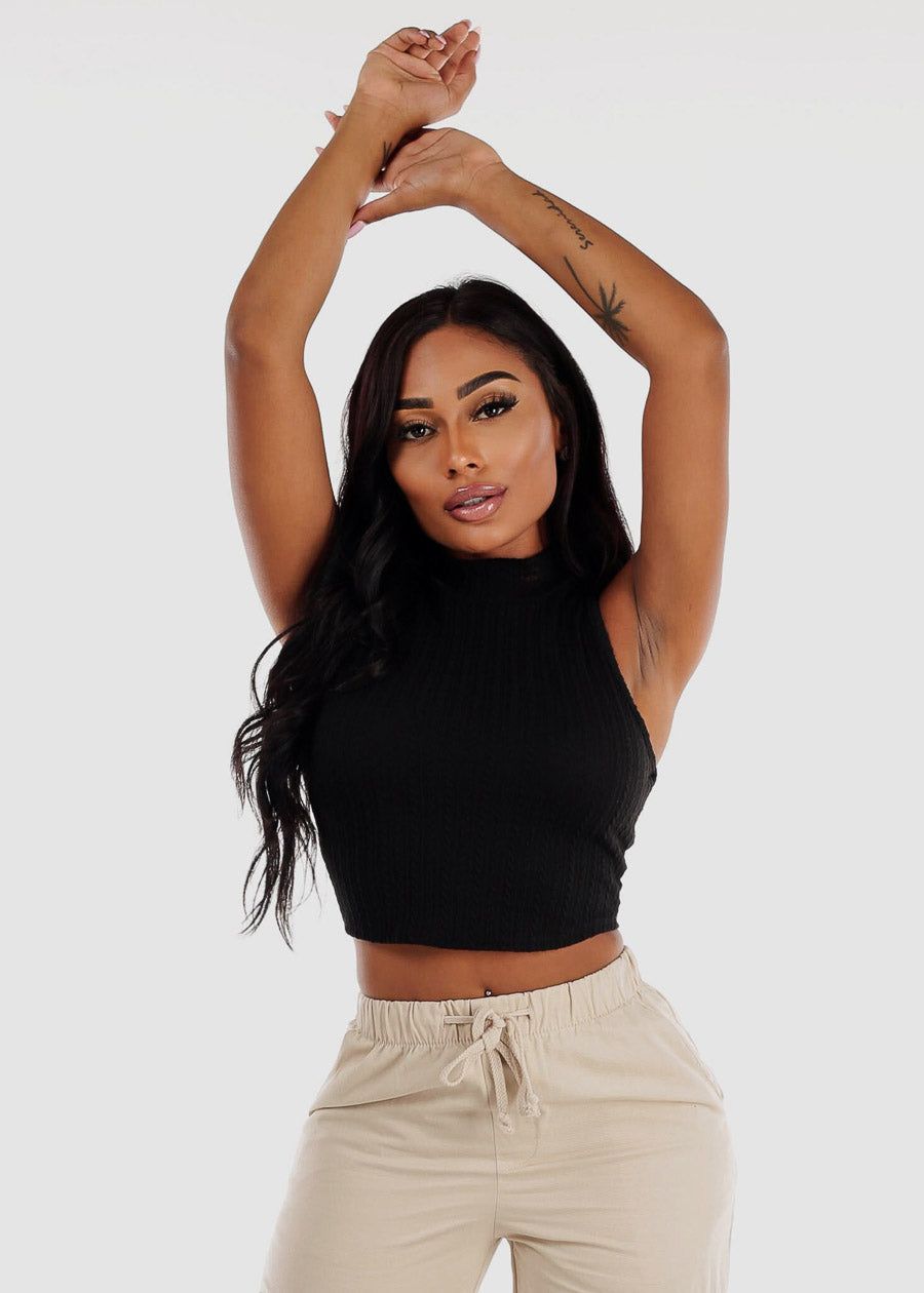 Sleeveless Black Mock Neck Crop Top sold by Moda product image thumbnail 4