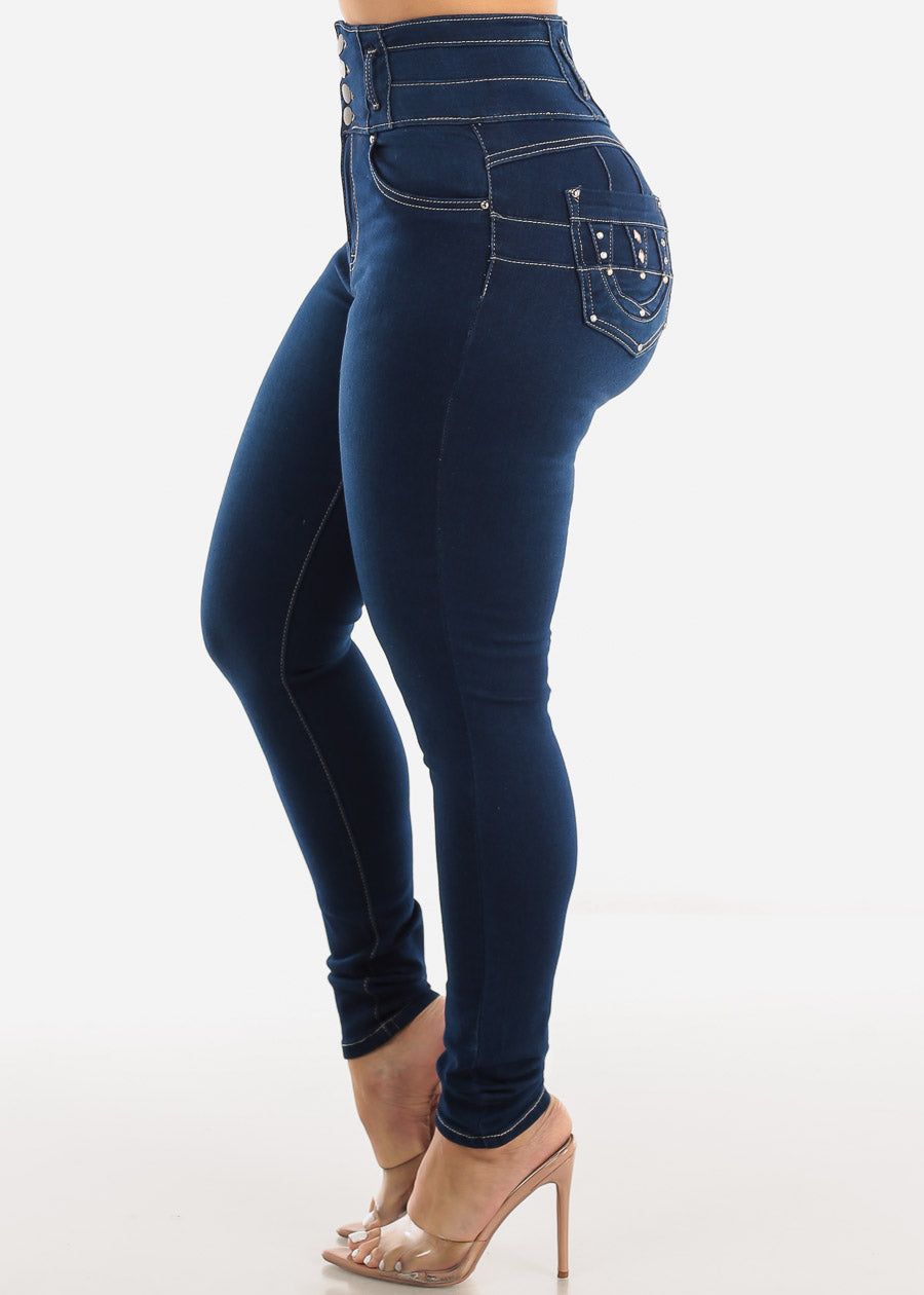 Ultra High Waisted Butt Lifting Dark Wash Skinny Jeans sold by Moda product image thumbnail 4