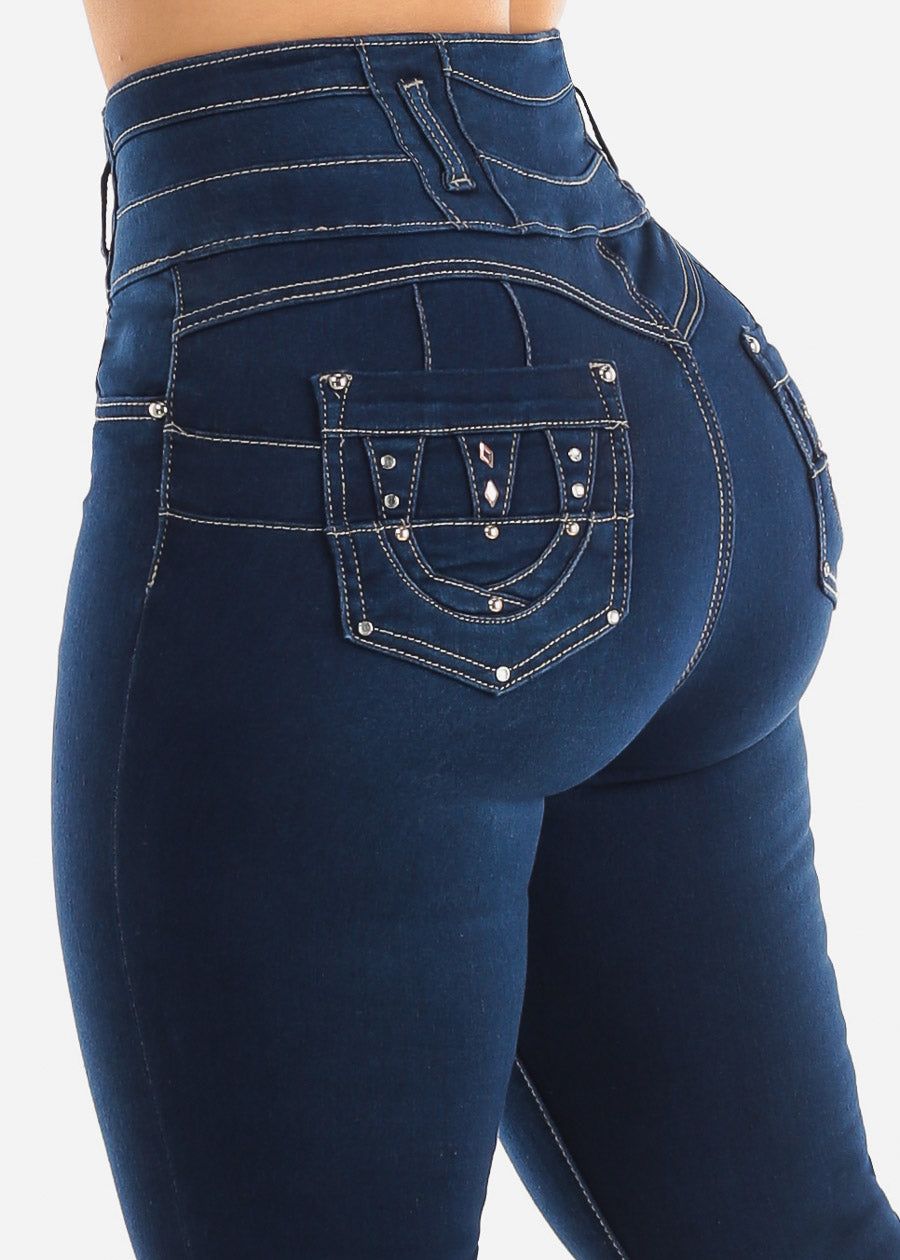 Ultra High Waisted Butt Lifting Dark Wash Skinny Jeans sold by Moda