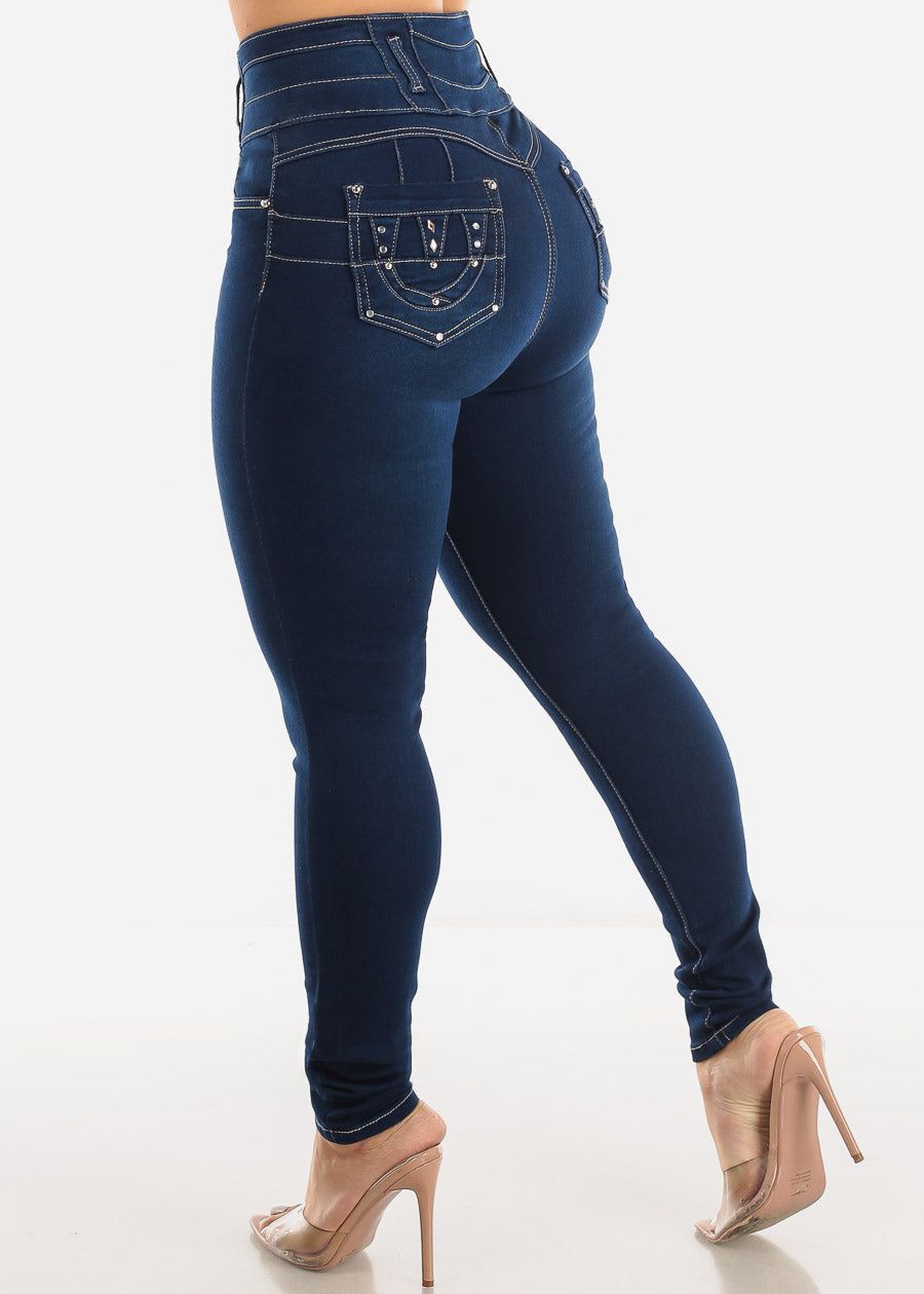 Ultra High Waisted Butt Lifting Dark Wash Skinny Jeans sold by Moda product image thumbnail 5