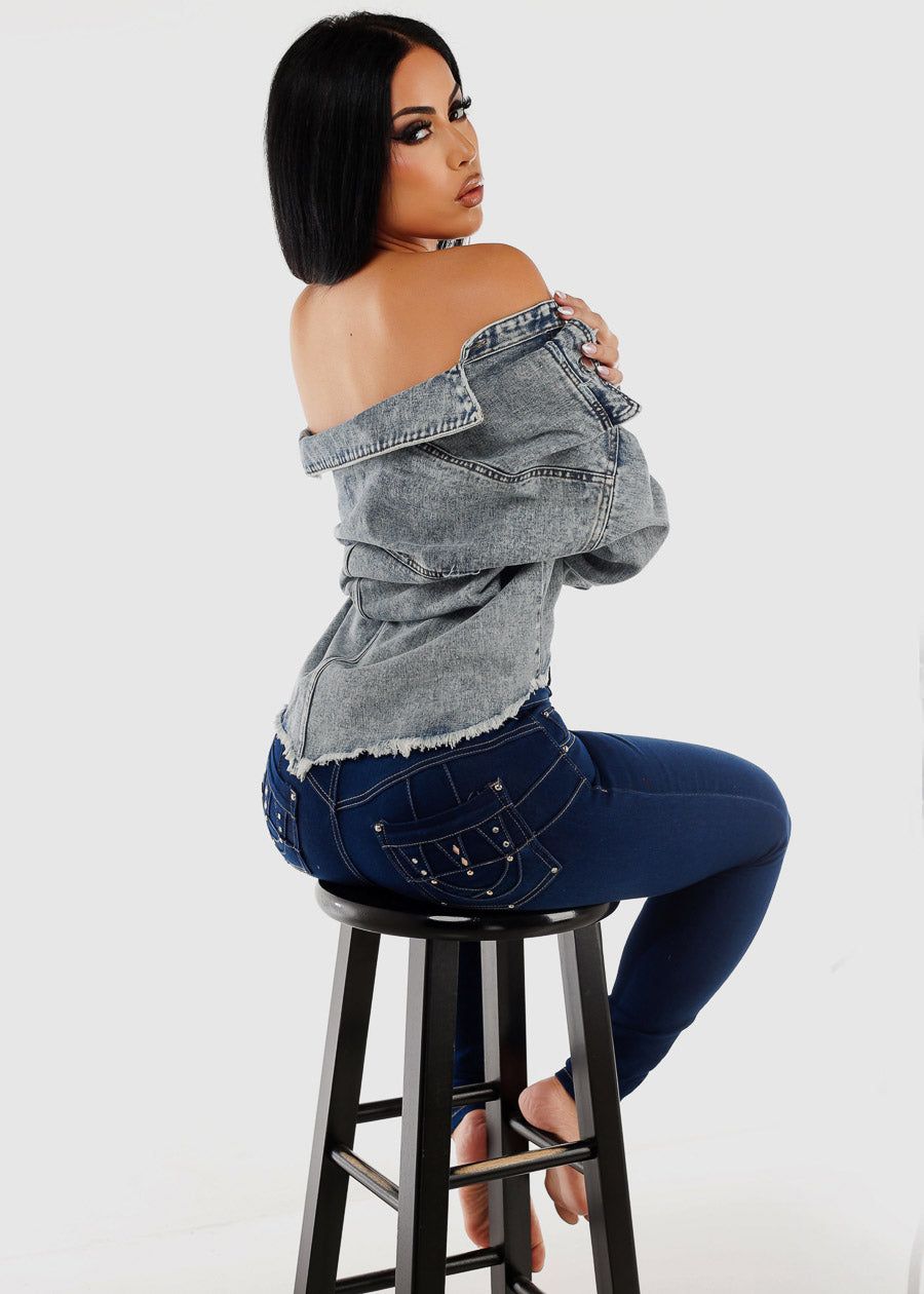 Ultra High Waisted Butt Lifting Dark Wash Skinny Jeans sold by Moda product image thumbnail 2