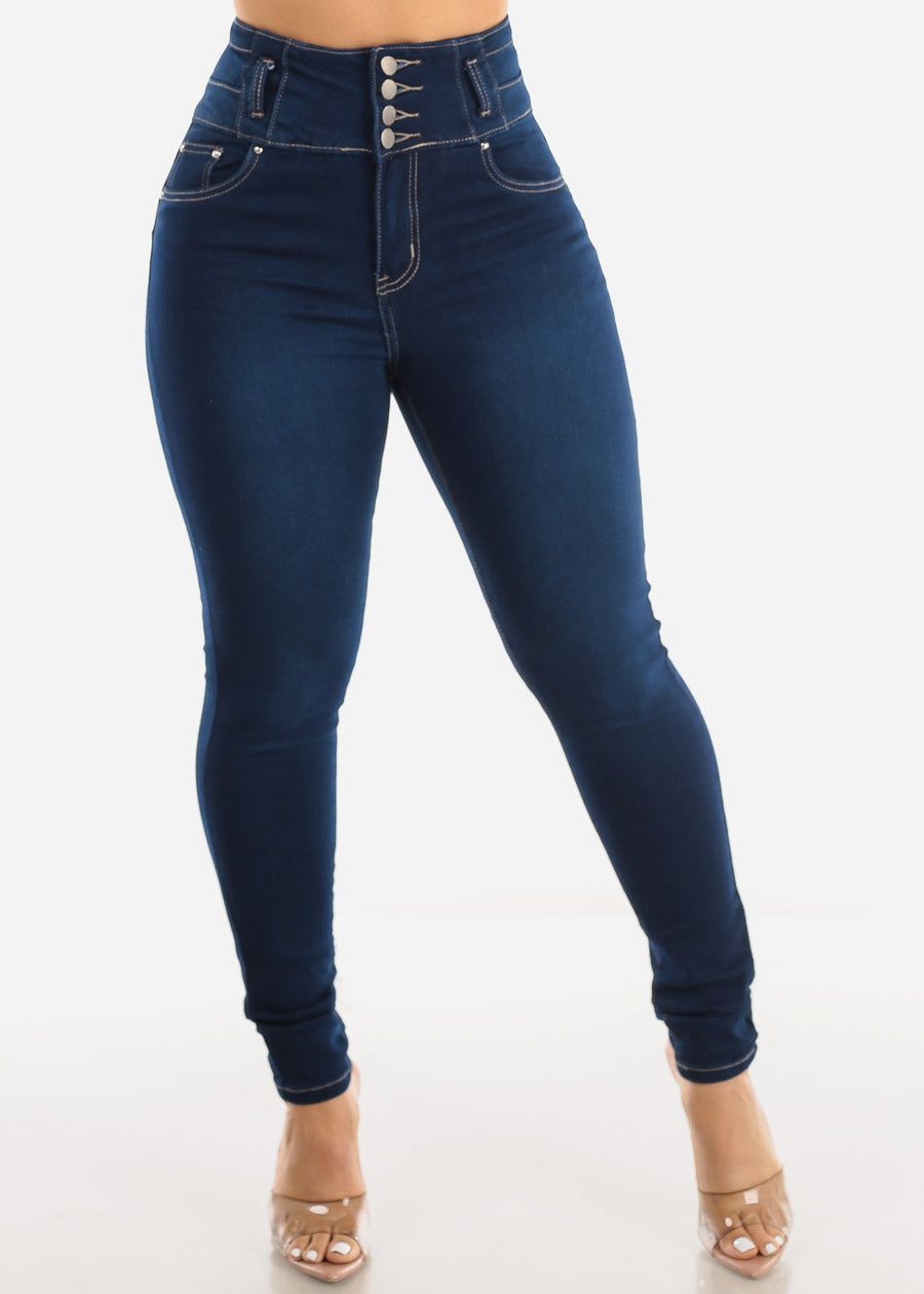 Ultra High Waisted Butt Lifting Dark Wash Skinny Jeans sold by Moda product image thumbnail 3