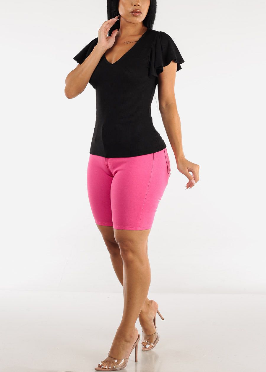 Vneck Flutter Short Sleeve Top Black sold by Moda product image thumbnail 2