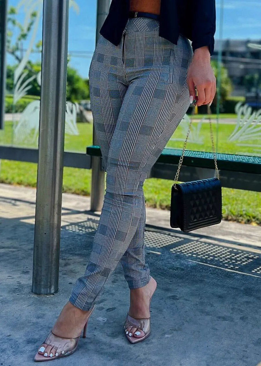 Belted High Waist Plaid Skinny Pants sold by Moda product image thumbnail 3