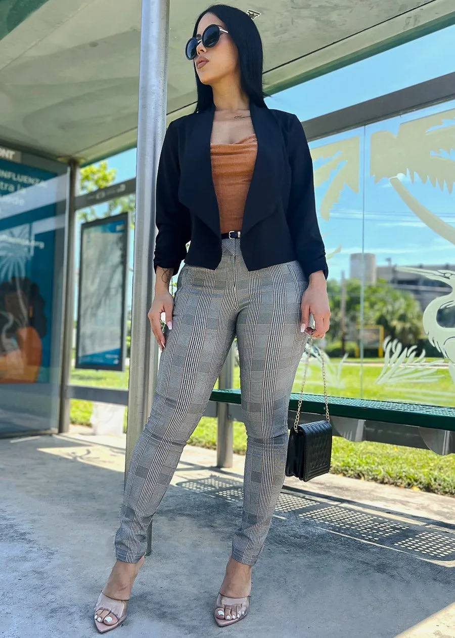 Belted High Waist Plaid Skinny Pants sold by Moda product image thumbnail 2