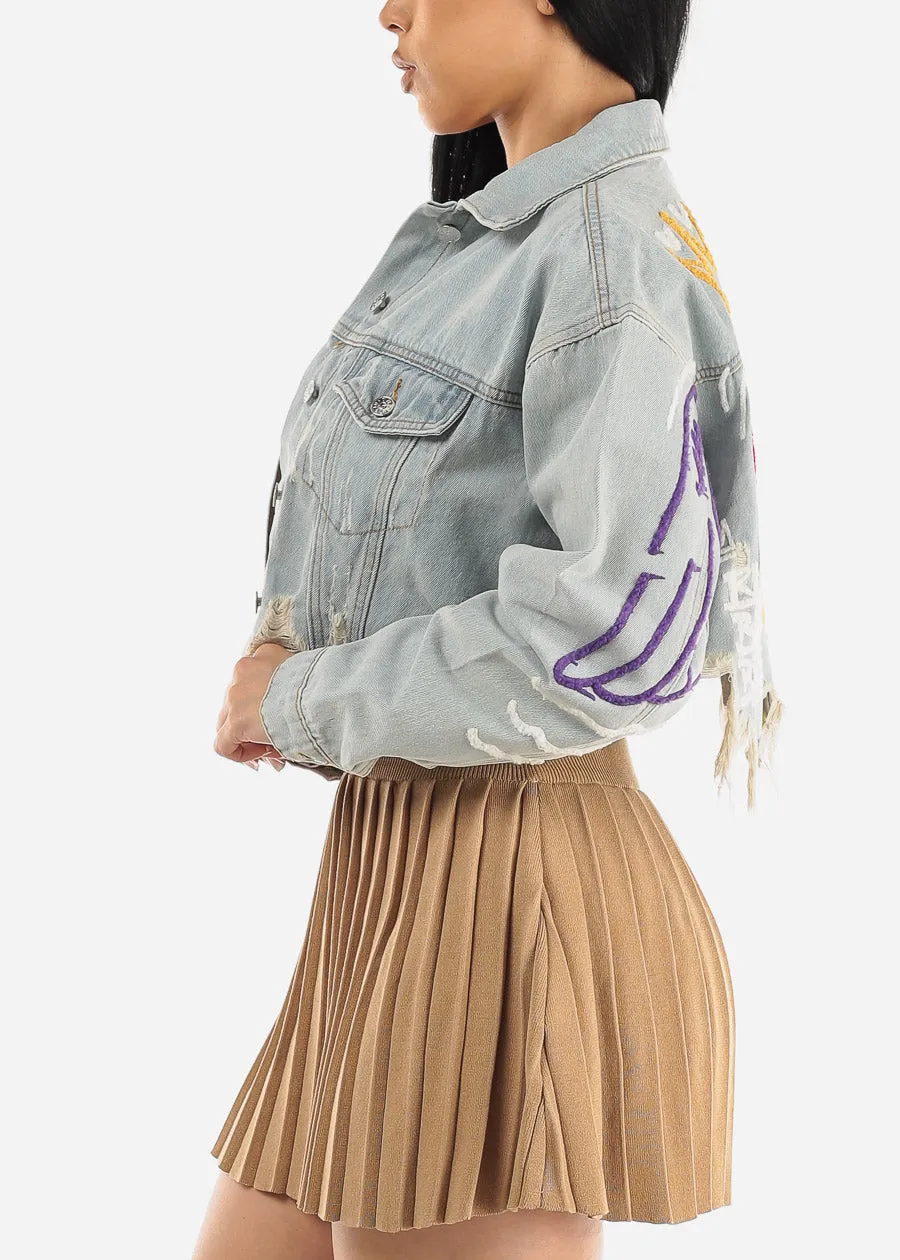 Blue Graphic Cropped Denim Jacket "Love" sold by Moda product image thumbnail 5