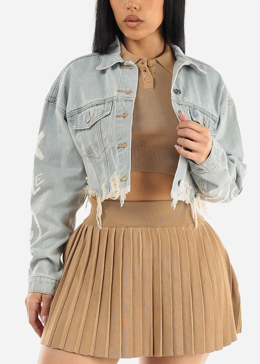 Blue Graphic Cropped Denim Jacket "Love" sold by Moda product image thumbnail 3