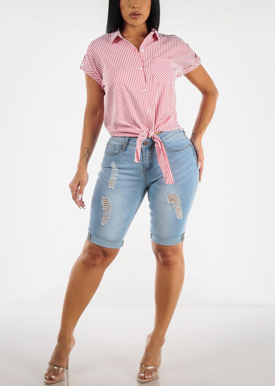 Mid Rise Light Denim Cuffed Bermuda Shorts sold by Moda product image thumbnail 2