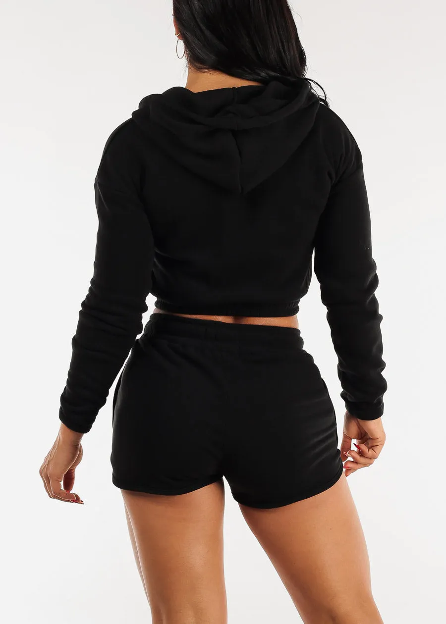 Fleece Zip Up Cropped Hoodie & Shorts Black (2 PCE SET) sold by Moda product image thumbnail 4