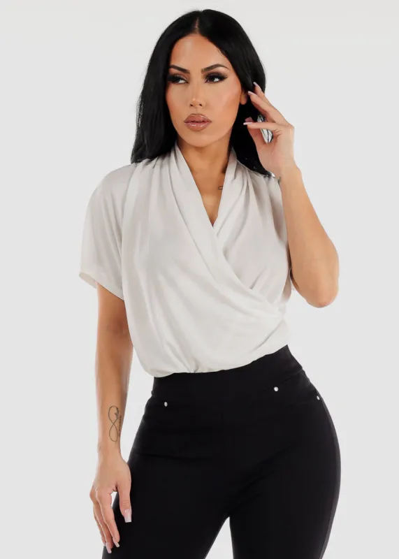 Short Dolman Sleeve Surplice Blouse Off White sold by Moda