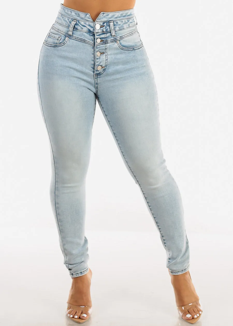 Butt Lifting Button Up Skinny Jeans Acid Wash sold by Moda product image thumbnail 4