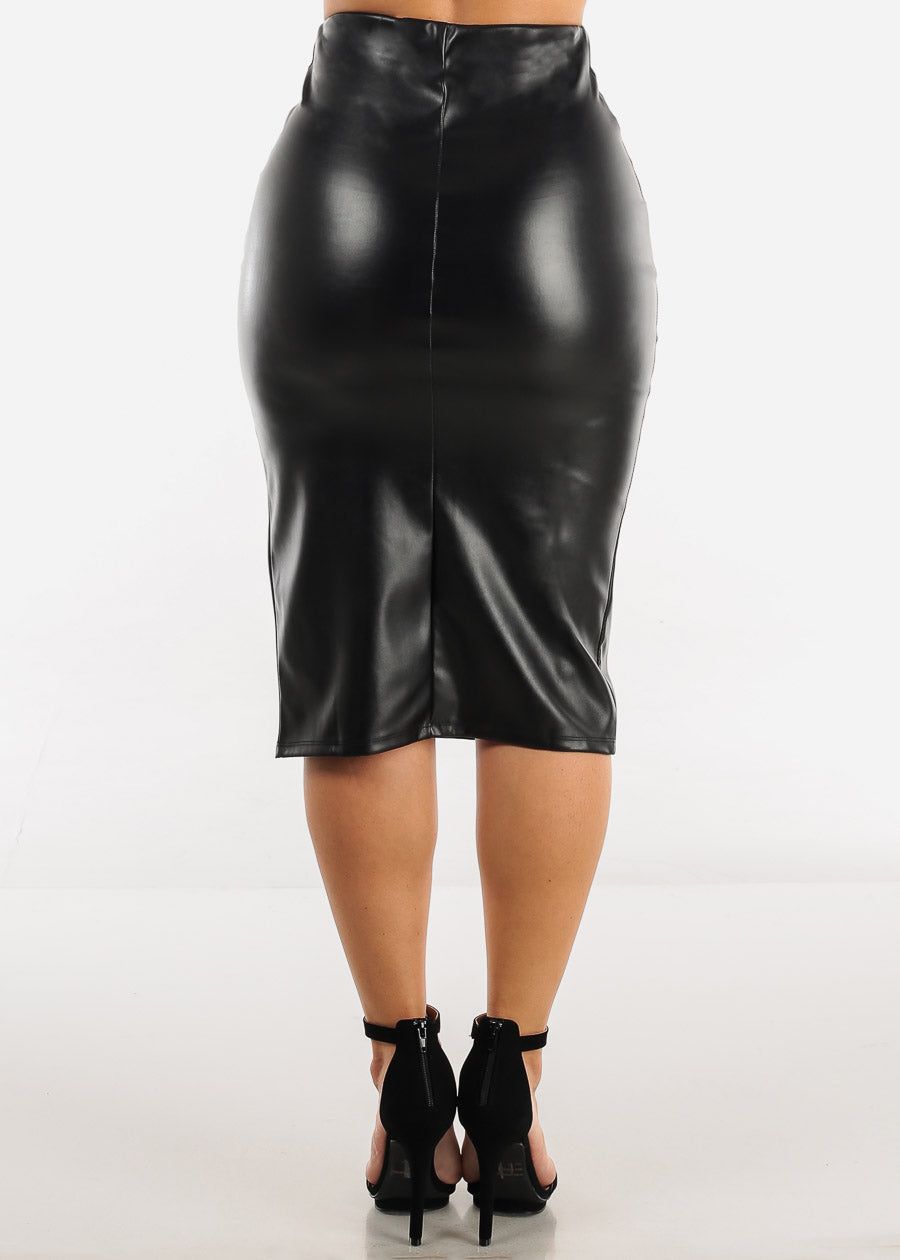 Faux Leather Black Pencil Skirt w Side Slit sold by Moda product image thumbnail 4