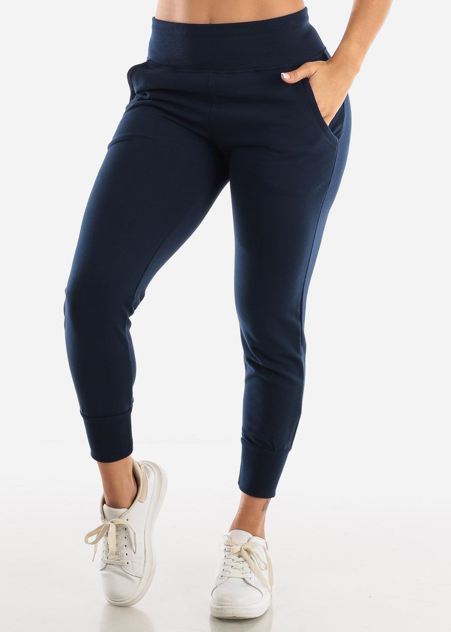 Navy High Waist Sweatpants sold by Moda