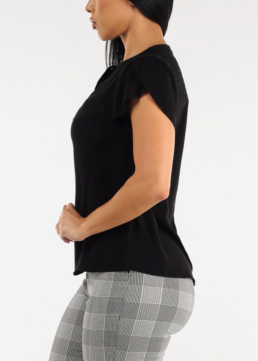 Black Short Sleeve Half Button Up Blouse sold by Moda product image thumbnail 4