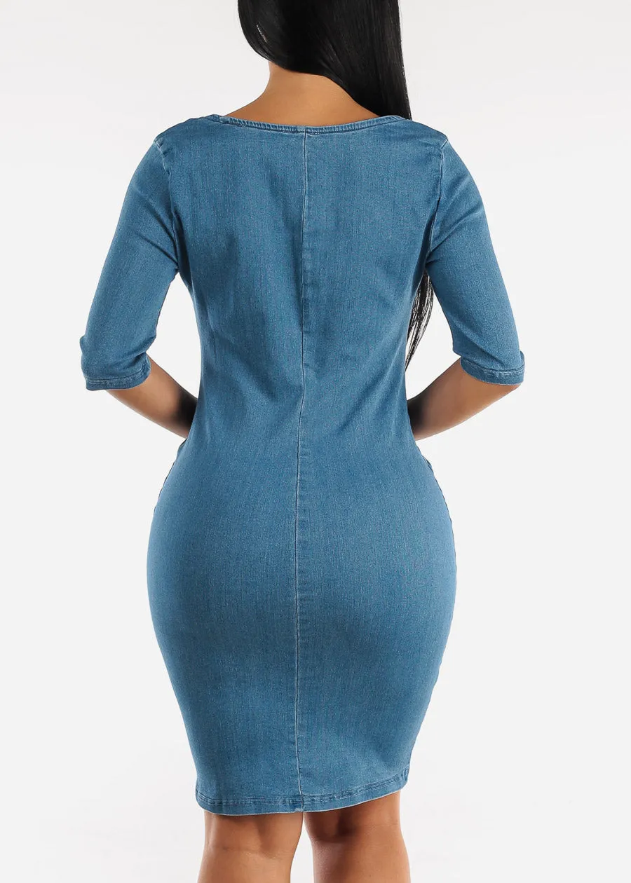 Sexy Bodycon Denim Dress Quarter Sleeve sold by Moda product image thumbnail 4