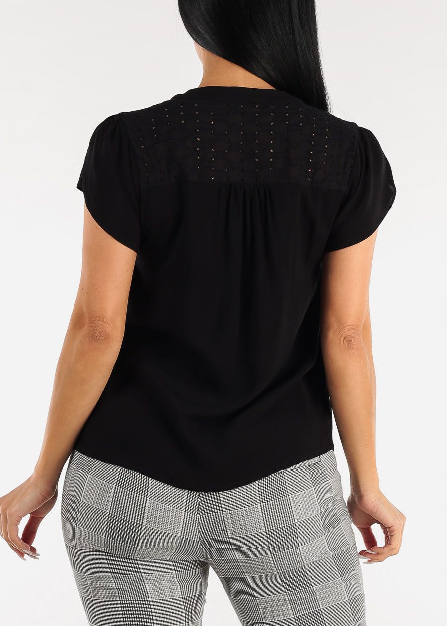 Black Short Sleeve Half Button Up Blouse sold by Moda product image thumbnail 5