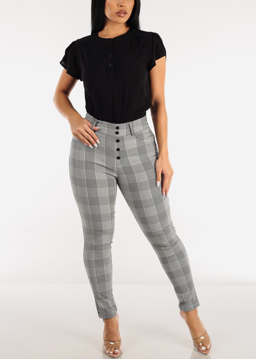 Black Short Sleeve Half Button Up Blouse sold by Moda product image thumbnail 3