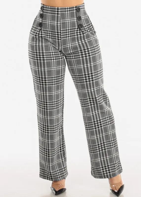 High Waist Plaid Wide Leg Straight Dress Pants B&W sold by Moda