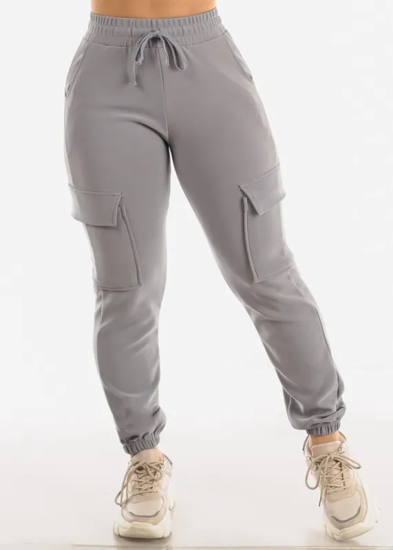 Drawstring Waist Cargo Jogger Pants Light Grey sold by Moda
