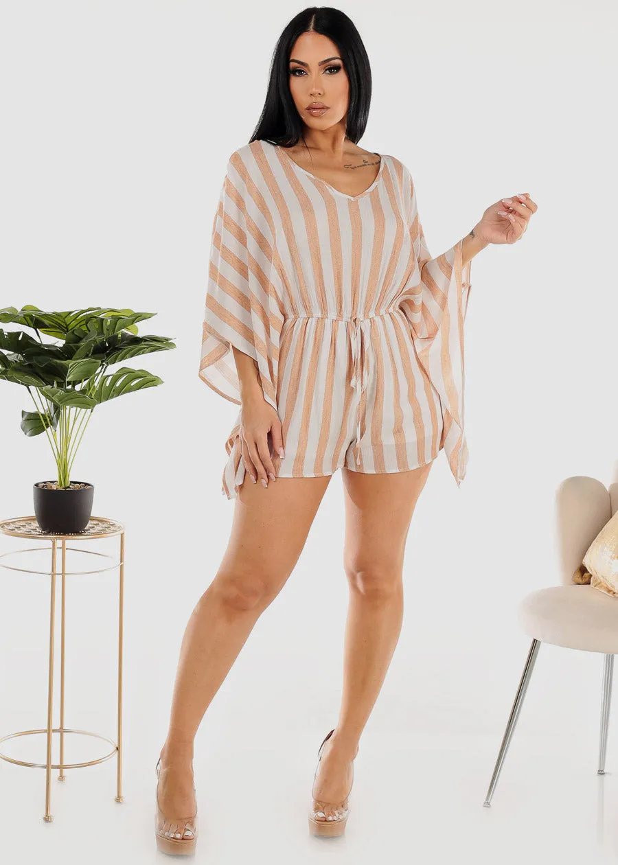 Stripe Vneck Woven Romper Mocha sold by Moda