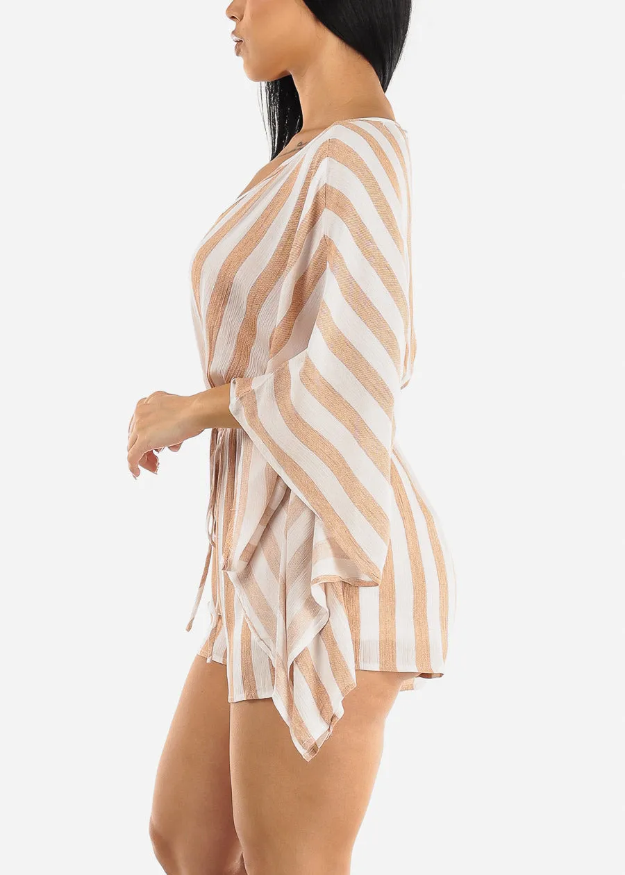 Stripe Vneck Woven Romper Mocha sold by Moda product image thumbnail 3