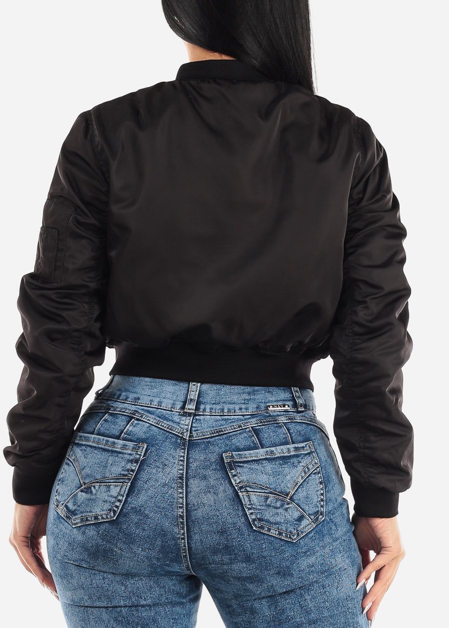 Black Long Sleeve Zip Up Bomber Jacket sold by Moda product image thumbnail 4