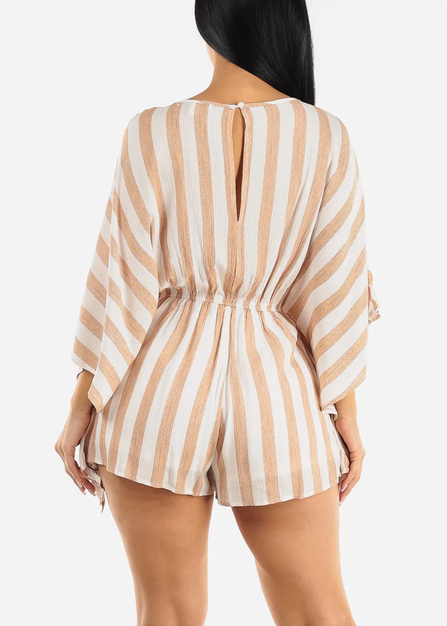 Stripe Vneck Woven Romper Mocha sold by Moda product image thumbnail 4
