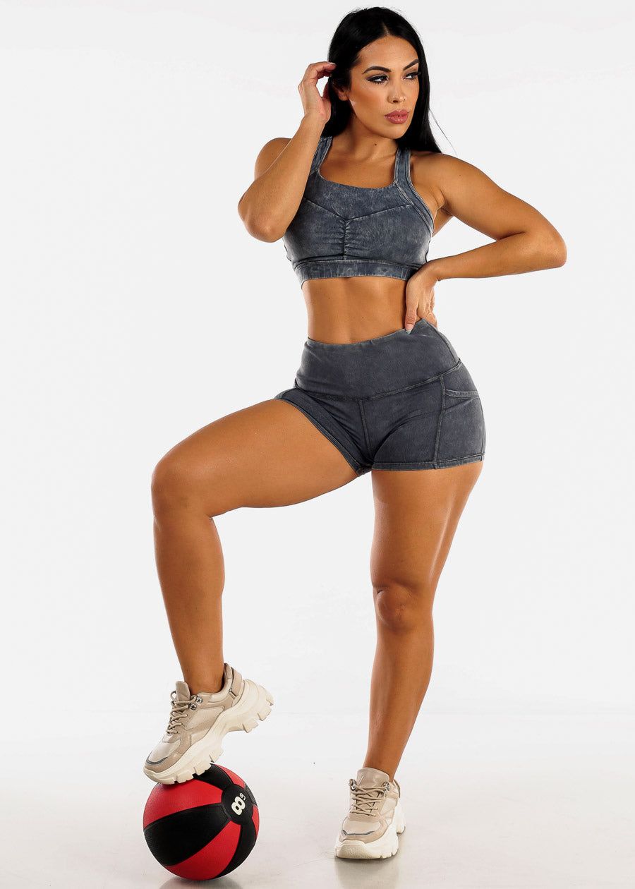 MONO B Acid Wash Racerback Gym Sports Bra sold by Moda product image thumbnail 2