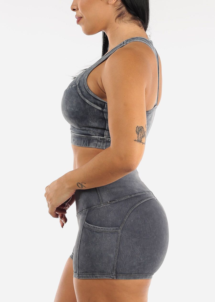 MONO B Acid Wash Racerback Gym Sports Bra sold by Moda product image thumbnail 3