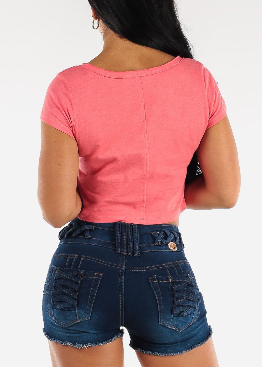 Short Sleeve Vneck Cropped Cotton Tee Coral sold by Moda product image thumbnail 4
