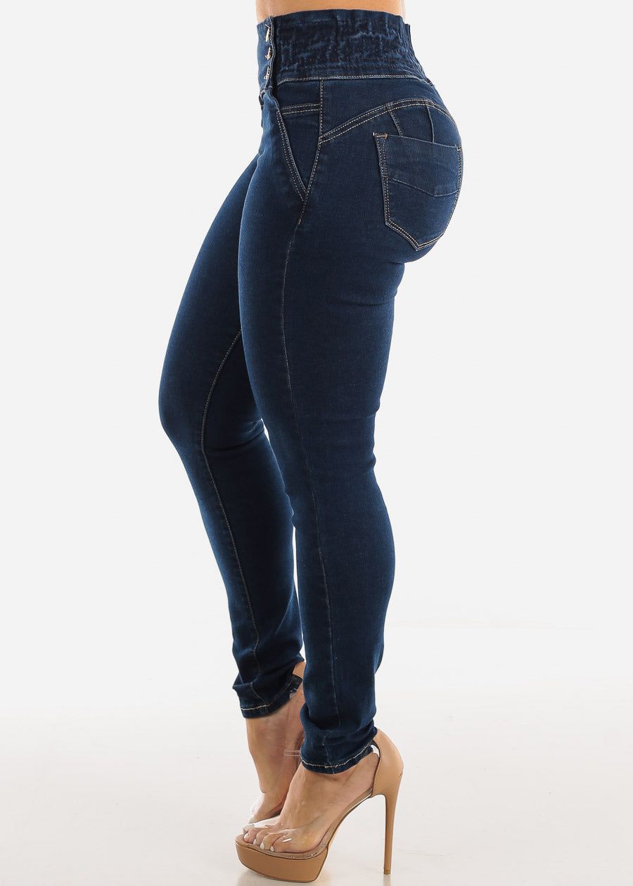 High Spandex Waist Butt Lifting Skinny Jeans Dark Wash sold by Moda product image thumbnail 4