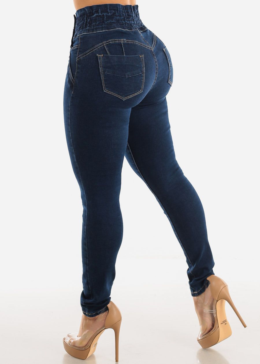 High Spandex Waist Butt Lifting Skinny Jeans Dark Wash sold by Moda product image thumbnail 5
