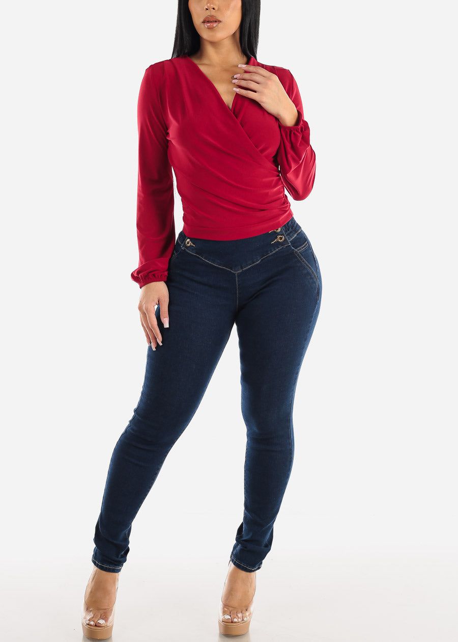 High Spandex Waist Butt Lifting Skinny Jeans Dark Wash sold by Moda product image thumbnail 2