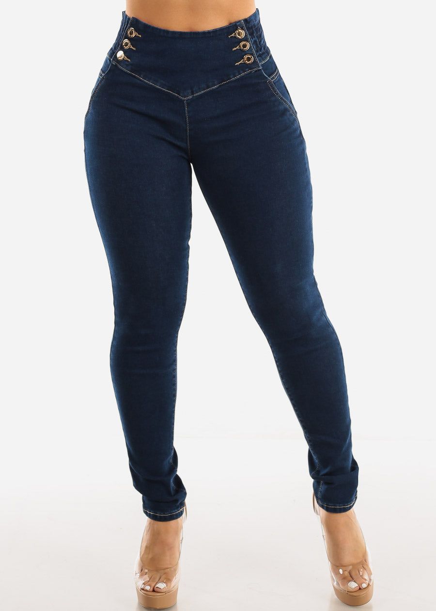 High Spandex Waist Butt Lifting Skinny Jeans Dark Wash sold by Moda product image thumbnail 3