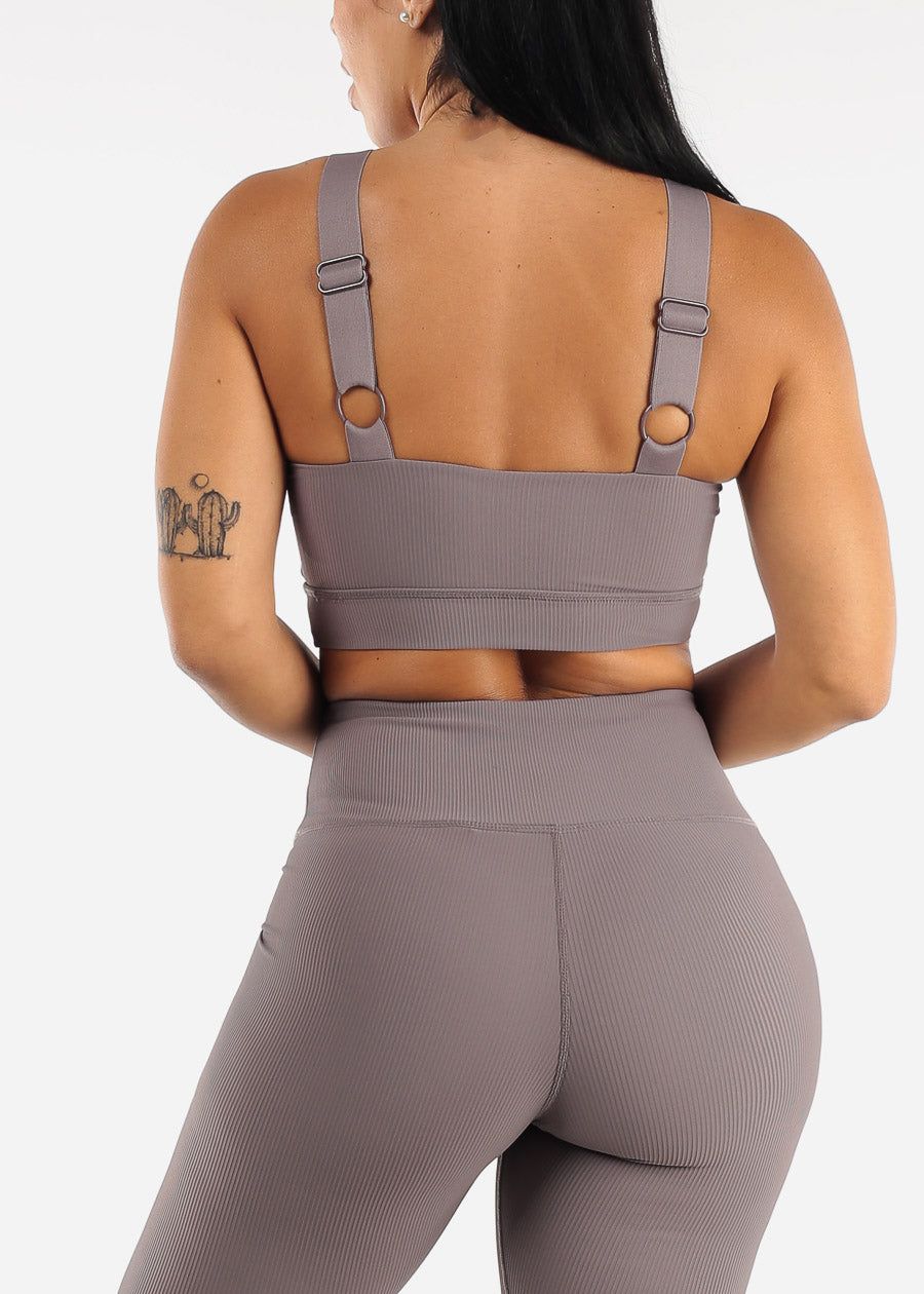 MONO B Micro Ribbed Lycra Blend Sports Bra w Adjustable Straps sold by Moda product image thumbnail 4