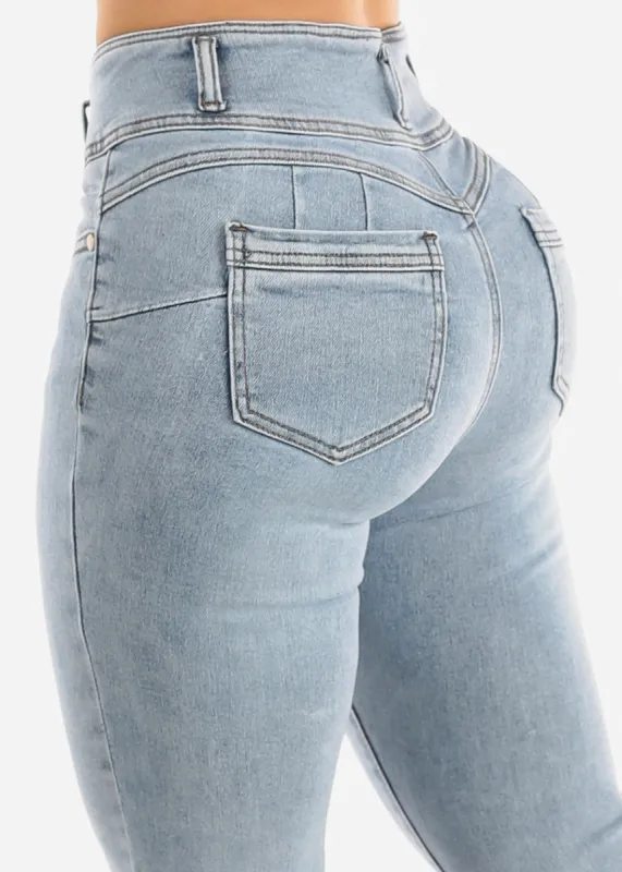 Super High Waisted Butt Lifting Skinny Jeans Light Acid Wash sold by Moda
