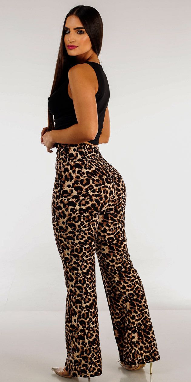 High Rise Animal Print Flared Pants with Black Sleeveless Cowl Neck Top sold by Moda product image thumbnail 2